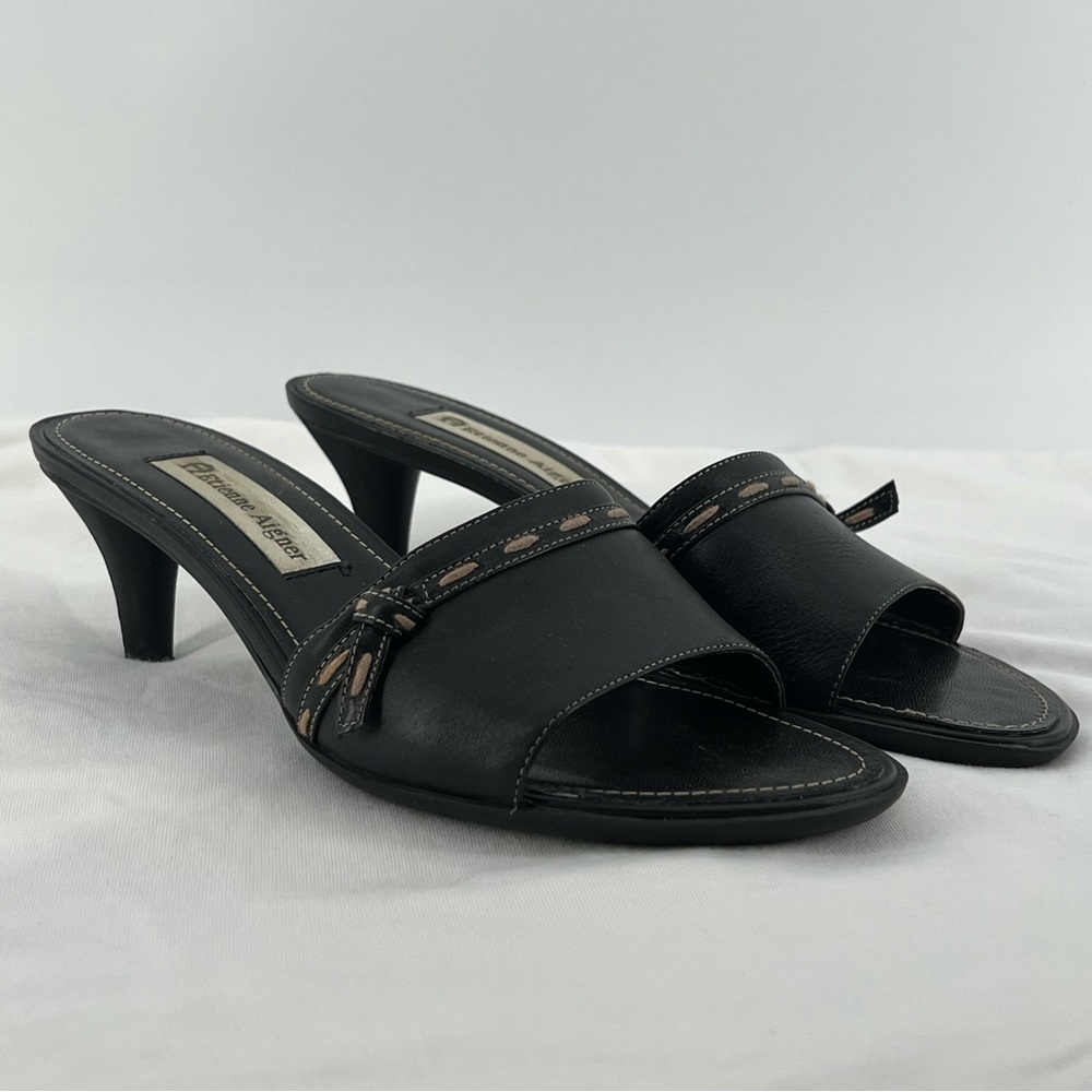 Etienne Aigner Black Leather Kitten Heel Slide Sandal 7.5
